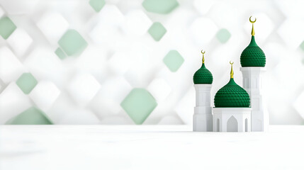 Leinwandbilder - A minimalist vector design of the crescent and star with a backdrop of green and white geometric shapes