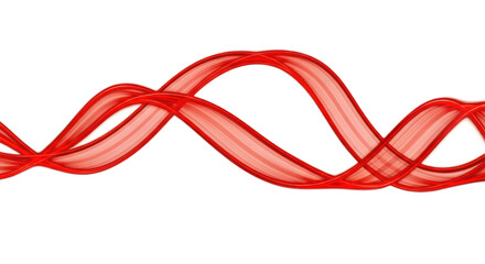 Poster - Abstract Red Ribbon Waves with Glowing Edges Isolated Transparent Background