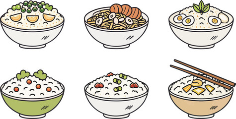 Fototapete - Set of Fried Rice in bowl vector design, Fried Rice Logo and icon design, Fried Rice illustration vector design