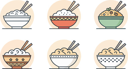 Fototapete - Set of Fried Rice Illustration vector design, Fried Rice Logo and icon design, Fried Rice vector design