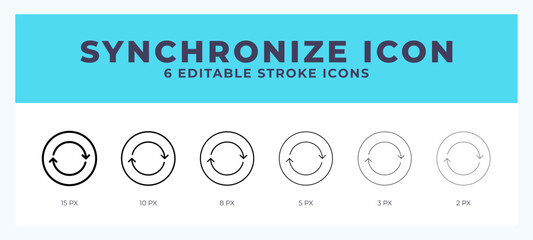Aufkleber - Synchronize icon set with different stroke. Vector illustration with editable stroke.