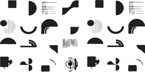 Aufkleber - A monochrome arrangement of geometric shapes and line patterns art