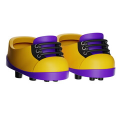 Poster - Pair of yellow and purple soccer boots with black laces on transparent background