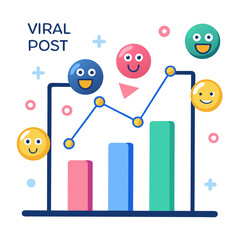 Aufkleber - Viral post success illustrated with upward trend graph and happy emojis