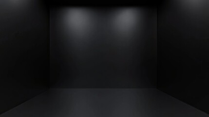 Poster - A dark room with two spotlights shining on the back wall and a dark floor reflecting the light