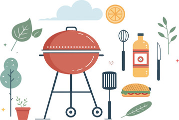 Fototapete - Grill machine illustration vector design in white background, Grill Chicken Logo and icon design