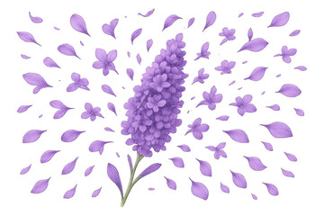 Poster - Purple flower with falling petals on a transparent background, perfect for spring and summer projects