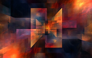 Poster - An abstract digital artwork featuring vibrant colors and geometric shapes, creating a dynamic visual experience. Perfect for innovative projects or modern designs.