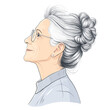 © Elena - Mature woman in glasses smiling profile white background illustration