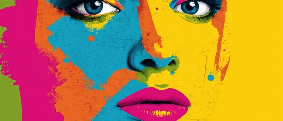 Poster - Colorful woman portrait with vibrant paint splashes Abstract face art with bold colors and creative design Concept of beauty, creativity, and modern art