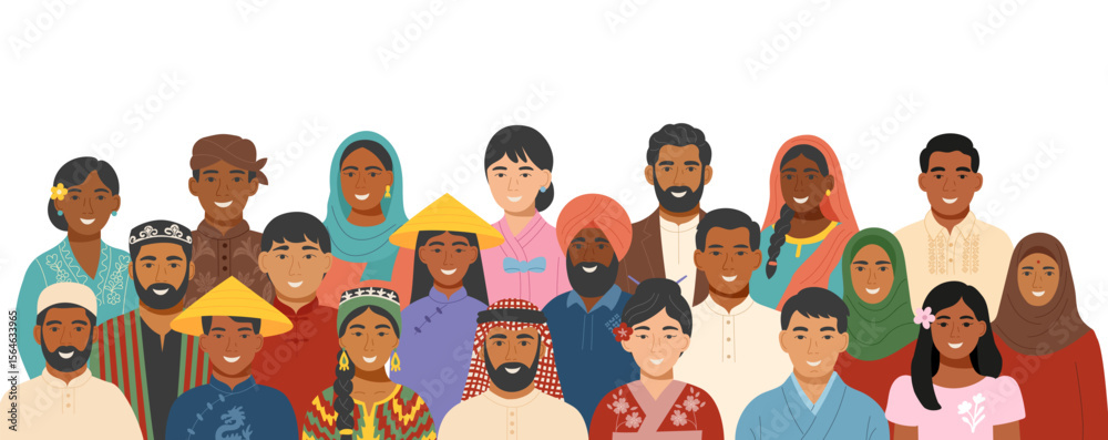 Background with asian ethnicities people. Portraits of men and women of ...