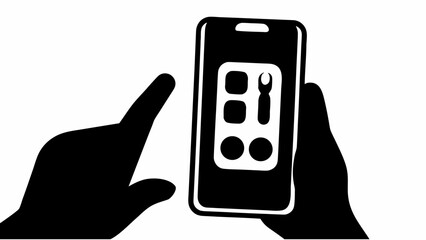 Aufkleber - silhouette of hands holding a smartphone with a grid of icons displayed on the screen interface