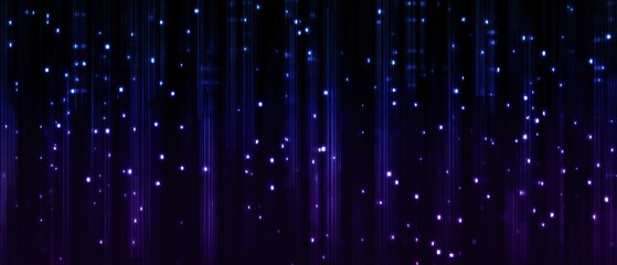 Poster - Abstract dark background with falling blue and purple glowing particles and lines Concept of futuristic technology, digital rain, and cosmic energy