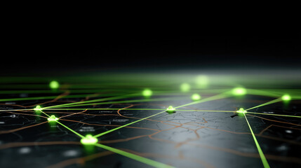 Aufkleber - Network technology map connection glowing green digital futuristic communication data. digital map with glowing green network nodes connected by