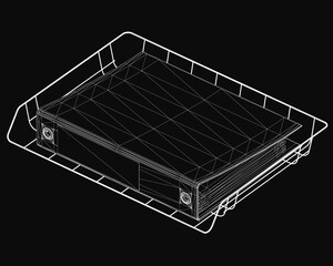 Poster - A 3D wireframe model of a rectangular box with intricate edges and glossy finish, displayed on a sleek black background. Perfect for office or folder design concepts, featuring clean lines and modern.