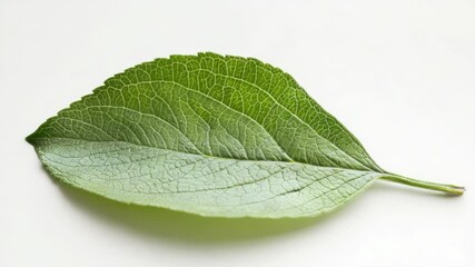 Poster - A detailed view of a single leaf on a white surface, suitable for use in still life compositions or scientific illustrations