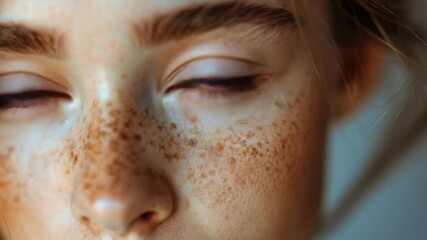 Poster - A close-up shot of a woman's face featuring freckles