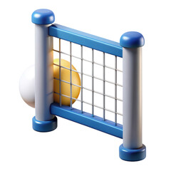 Leinwandbilder - Attractive 3d rendering icon of a volleyball net and two balls with blue and white geometric shapes against a white backdrop