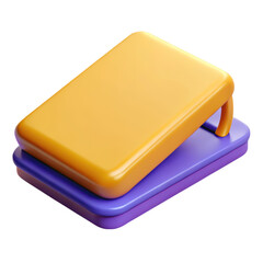 Leinwandbilder - Colorful 3d rendering of a stapler in bright yellow and purple colors against a white background