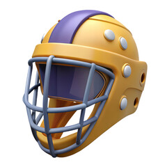Leinwandbilder - Professional sports helmet illustration vibrant yellow and purple colors isolated against a solid white background high quality 3d rendering icon