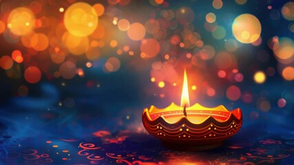 Poster - A warm and cozy lit candle on a vibrant background surrounded by bokeh lights