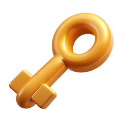 Fototapete - Stylized golden key with a rounded bow and a unique bit isolated on a clean white background