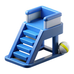 Leinwandbilder - Isometric representation of a bright blue lifeguard chair next to a colorful ball high quality 3d rendering icon of lifeguard stand design