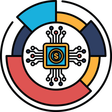 A colorful graphic of a computer chip with a dollar sign on it