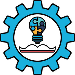 Aufkleber - A blue and white logo with a light bulb and a book