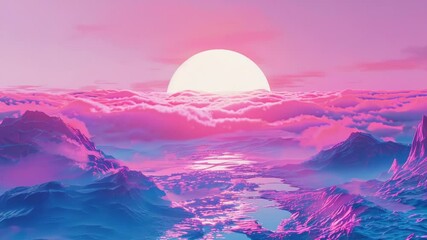 Poster - Sunset over a mountain range with warm light and clouds