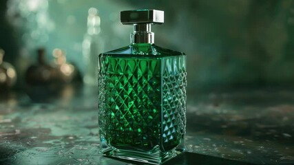 Aufkleber - A simple, empty green glass bottle sits on a table
