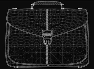 Poster - A sleek 3D wireframe briefcase model stands out against a black background, featuring realistic contours and detailed edges. The transparent design highlights the bag's structure while maintaining