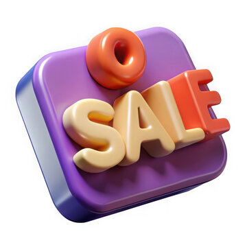 Colorful 3d sale sign with round element isolated on transparent background