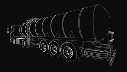 Poster - A 3D animated tanker truck model with realistic details stands out on a sleek black background. The truck features intricate textures, dynamic lighting, and smooth movement for a lifelike effect.
