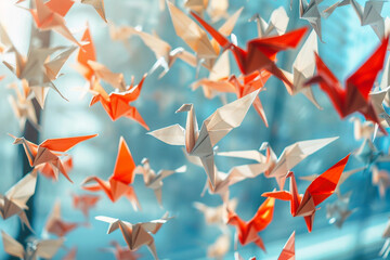 Poster - Image of colorful art paper animal sculpture generative ai
