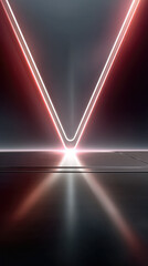 Poster - Futuristic neon triangle light glows on dark reflective surface, creating modern, high tech, and dramatic atmosphere with vibrant energy