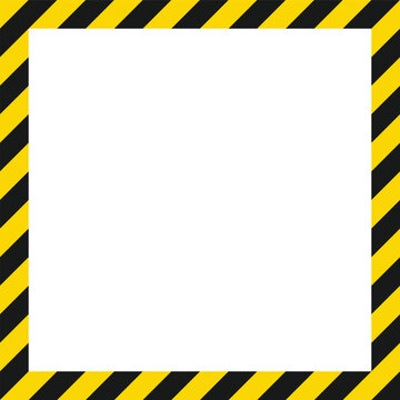 A square frame featuring yellow and black diagonal stripes. The frame surrounds a blank white space, providing a canvas for text or designs. Modern template element.