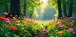 © Chanisa - Sun-Dappled Wildflowers Carpet a Lush Forest Floor Vibrant Blooms and Deep Green Foliage in Untamed Natural Beauty