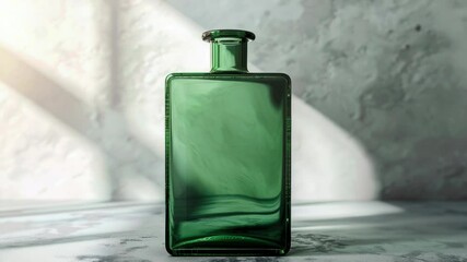 Poster - A green glass bottle sits atop a countertop, perfect for use in still life photography, product displays or as a decorative element