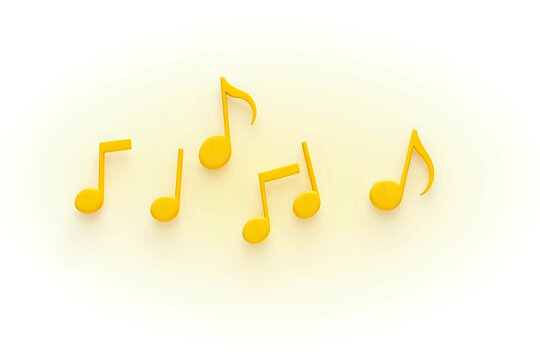 A 3D rendering illustration of yellow music notes on a white background.