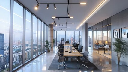Poster - Conference room with a city view, perfect for business meetings or presentations