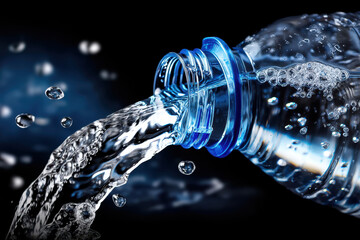 Poster - Dynamic water flow from a plastic bottle under studio lighting at night