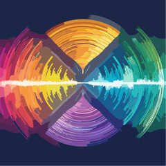 Poster - Abstract colorful audio sound waves illustration against a dark blue background