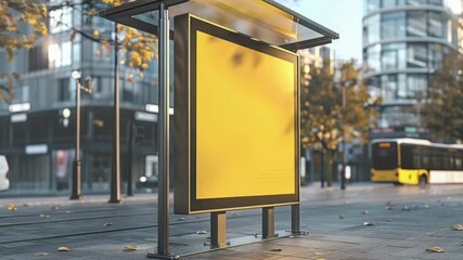 Poster - A city bus stop with a bus in the background, a place for people to wait and travel