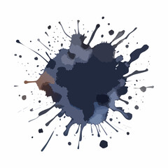 Poster - Abstract watercolor ink blot with splatters in shades of blue and brown isolated