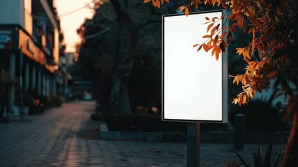 Poster - Blank sign on a city street at sunset with a warm glow