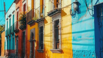 Poster - Colorful buildings on a bustling city street