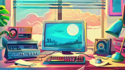 Poster - A desktop computer sitting on a wooden desk, suitable for office or home use