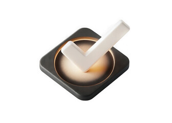Aufkleber - Modern 3d white checkmark symbol inside a dark square frame with golden light isolated on transparent background