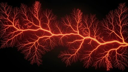 Poster - Close-Up of Branching Neon Lines Resembling Pulsing Veins with Red Glow on Dark Background